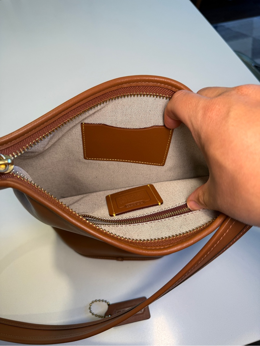 COACH - Duffle Sac Crossbody Bucket Bag in Amber Leather - Picture 10 of 15